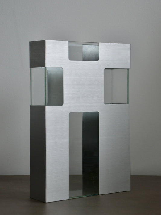 Grand Vase Vintage En Verre & Acier Brossé - Design Space Age / Futuriste / 70's